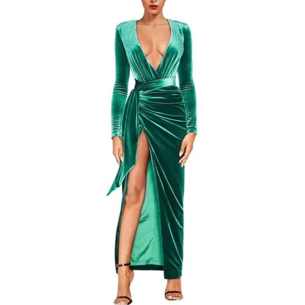 house of cb Emerald Velvet Maxi Florence Gown